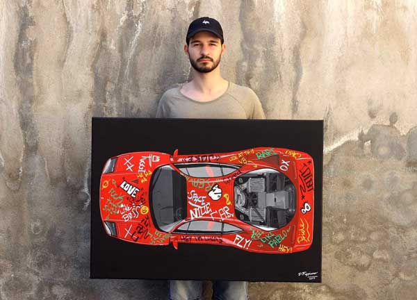 Fuggi Classic meets streetart ferrari F40 - 2017 Oil on canvas 70cm x 100cm - 28x39inch - Edition1 - Daniele Fuggiano - Ministry of Walls Streetart Gallerie big Artist shop The Urban Art Broker