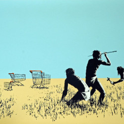 Banksy - Trolley Hunter - 2007 - Screenprint on Paper - 76 cm x 56 cm - 30 inch x 22 inch - Ministry of Walls Street Art Gallery - The Urban Art Broker - Shop