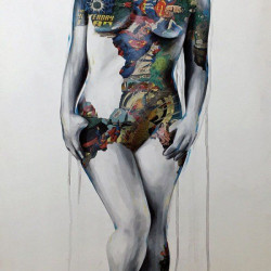 2014 - Sandra Chevrier - le cage et le fragilite du lendemain - 1/1 - mixed media on canvas - 151 x 75 cm - Ministry of Walls - The Urban Art Broker