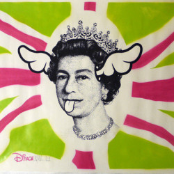 D*Face - Dog Save the Queen - 2005 - Spraypaint on Screenprint - 84 cm x 90 cm - 33 inch x 35 inch - Ministry of Walls Street Art Gallery - The Urban Art Broker - Shop