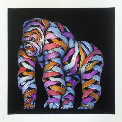 Otto Schade - Gorilla male blue spray yellow-red-pink - 2016 - 54cm x 54cm - 1/1 Hand finished screen print Somerset paper 300 grs - Ministry of Walls Street Art Gallery Shop