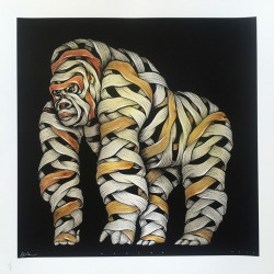 Otto Schade - Gorilla male grey spray yellow - 2016 - 54cm x 54cm - 1/1 Hand finished screen print Somerset paper 300 grs - Ministry of Walls Street Art Gallery Shop