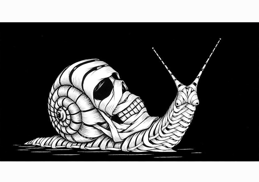 Snail House Otto Schade  2016 - Tuschezeichung und Acryl auf Karton - 59,4x42cm - edition1 - Ministry of Walls - Streetart Galerie Shop - The urban art broker