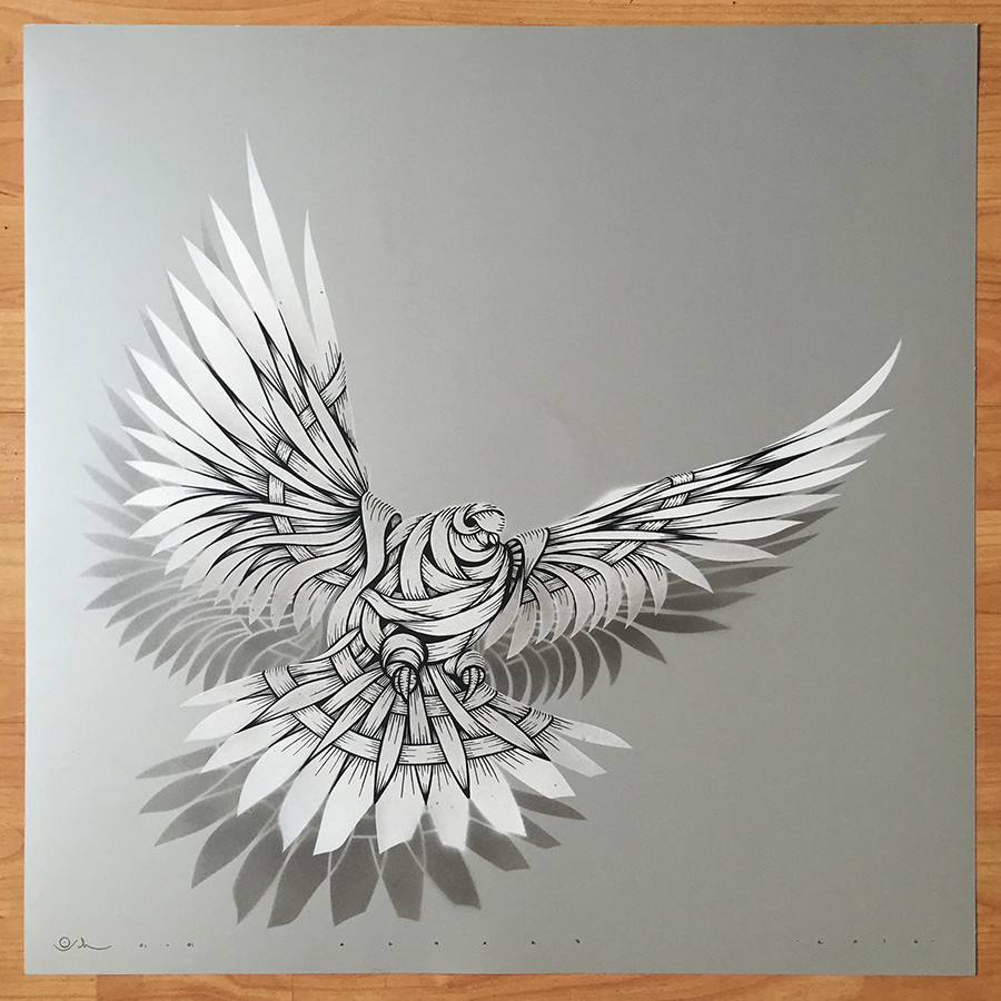 Otto Schade - DOVE Silver w- 2016 - 60cm x 60cm stencil-spray-handfinished 300g-card_ed1-1 Ministry of Walls Street Art Shop Gallerie