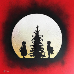 Otto Schade - Peace and Love 4 - 2016 - stencil spray paint on card paper - 76x76cm - 30x30 inch - on black yellow-red-orange-silver-gold-textured-and-glittered Ministry of-Walls Streetart Gallery - Shop -The Urban Art Broker