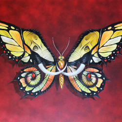 Otto Schade - Elephutterfly canvas red - 2016 - 91cm x 122cm (36,22 x 48,03 inch - spraypaint and mixed technique on canvas - edition 1 - Ministry of Walls - Streetart Gallery Shop
