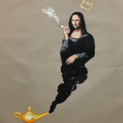 Zalez - Smoking Mona Lisa - 2016 acylics on canvas - 99x80cm - 37x32 inch - Edition1 - Ministry of Walls Street Art Gallery - The Urban Art Broker shop