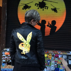 Otto Schade feat. Galaxo Girl - Neoporn - 2017 - Stencil Spraypaint on Leather Jacket - Size: M - Ministry of Walls Street Art Gallery - The Urban Art Broker - Shop