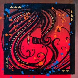 Inkie - Dusk till Dawn (Red) - 2015 - Spraypaint and Acrylics on Canvas - 60 cm x 60 cm - 24 inch x 24 inch - Ministry of Walls Street Art Gallery - The Urban Art Broker - Shop