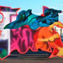 Nick Flatt cutout 2017 with Punkone - Acrylicspray paint on aluminium and Polystyrene panel - Ministry of Walls Streeart Gallery - the Urban Art Broker shop - Artist of The HAUS