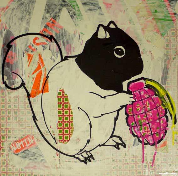 Strefan Strumbel Eichhörnchen - 2015 - acylics on canvas signed - coa - 40cm x 40cm - 16x16 inch - Ministry of Walls Street art gallery - The Urban art broker shop