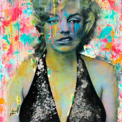 Pookky Marilyn - Talking to me - 2017 - collage silverleef spraypaint acrylics on canvas - 88,5cm x 130cm - 34x51 inch - Edition1 - Marilyn Monroe - Ministry of Walls - Streetart Gallery - The Urban Art Broker - Shop
