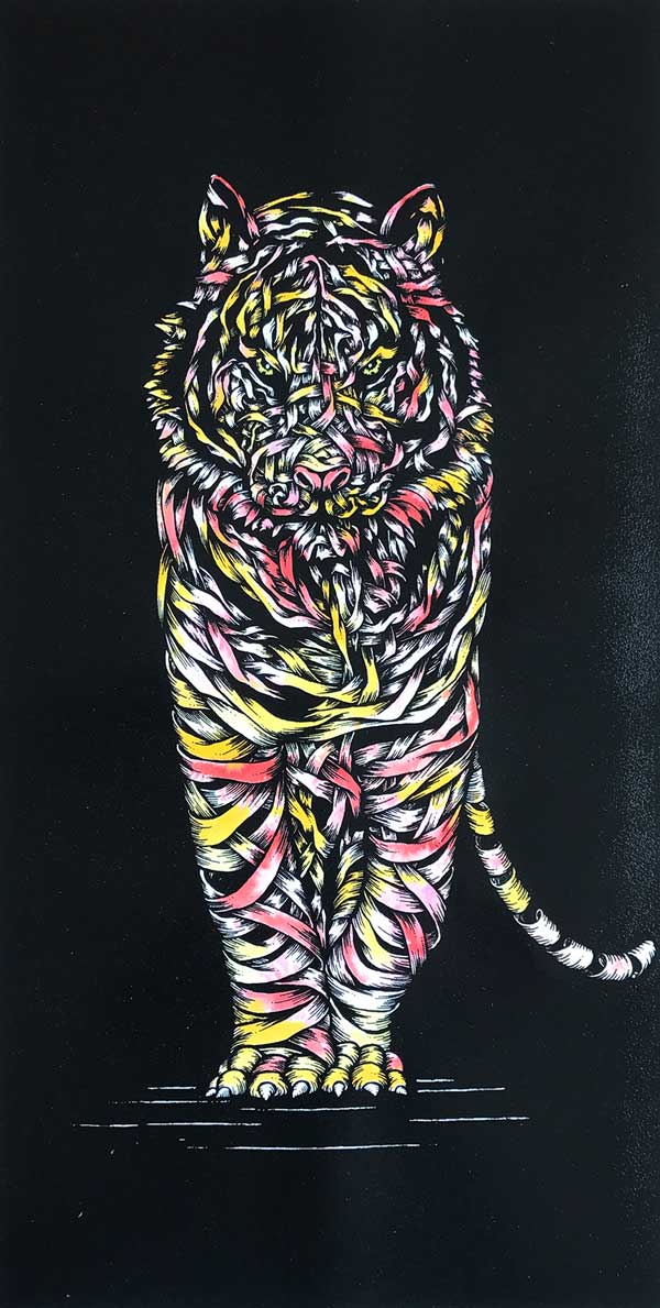 Otto Schade - Tiger Threat (Yellow, Red) - 2017 - 2 Colour Screen Print on Paper - 75 cm x 41 cm - 30 inch x 16 inch - Ministry of Walls Street Art Gallery - The Urban Art Broker - Shop