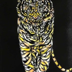Otto Schade - Tiger Threat (Yellow) - 2017 - 2 Colour Screen Print on Paper - 75 cm x 41 cm - 30 inch x 16 inch - Ministry of Walls Street Art Gallery - The Urban Art Broker - Shop