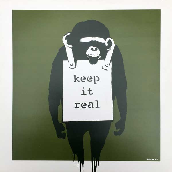 Banksy - Keep it Real (Green) - 2008 - Print on Card - 31 cm x 31 cm - 12 inch x 12 inch - Ministry of Walls Street Art Gallery - The Urban Art Broker - Shop