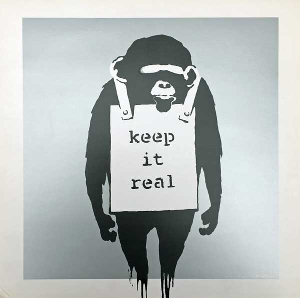 Banksy - Keep it Real (Silver) - 2008 - Print on Card - 31 cm x 31 cm - 12 inch x 12 inch - Ministry of Walls Street Art Gallery - The Urban Art Broker -Shop