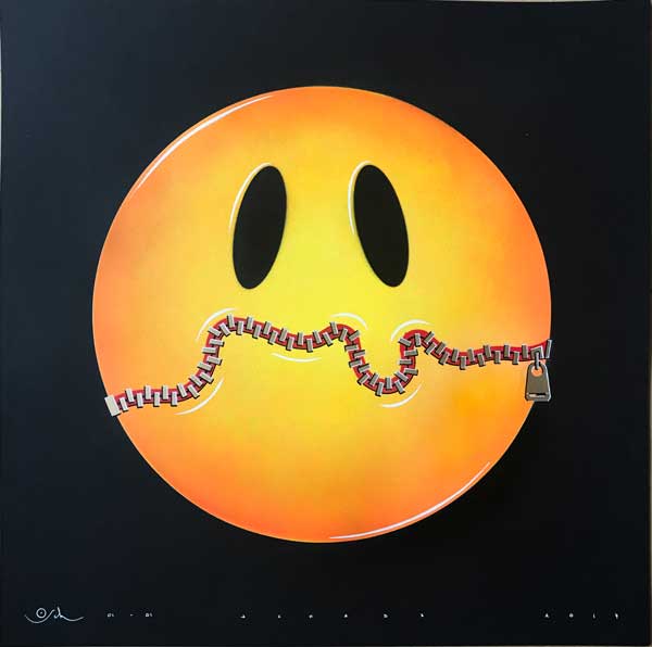 Otto Schade - London Shh-miley - 2017 - Stencil Spray Paint on Paper - 60 cm x 60 cm - 24 inch x 24 inch - Ministry of Walls Street Art Gallery - The Urban Art Broker - Shop