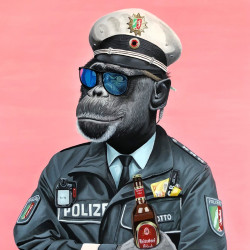 Fuggi - German Policeman - 2019 - Oil on Canvas and Varnish Sealing - 80 cm x 80 cm - 32 inch x 32 inch - Ministry of Walls Street Art Gallery - The Urban Art Broker - Shop