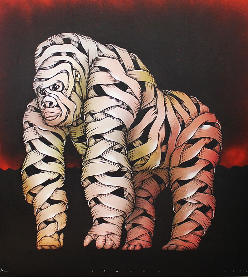 Otto Schade - Gorilla Male (Red) - 2017 - Stencil Spray Paint on Canvas - 100 cm x 100 cm - 39 inch x 39 inch - Ministry of Walls Street Art Gallery - The Urban Art Broker - Shop