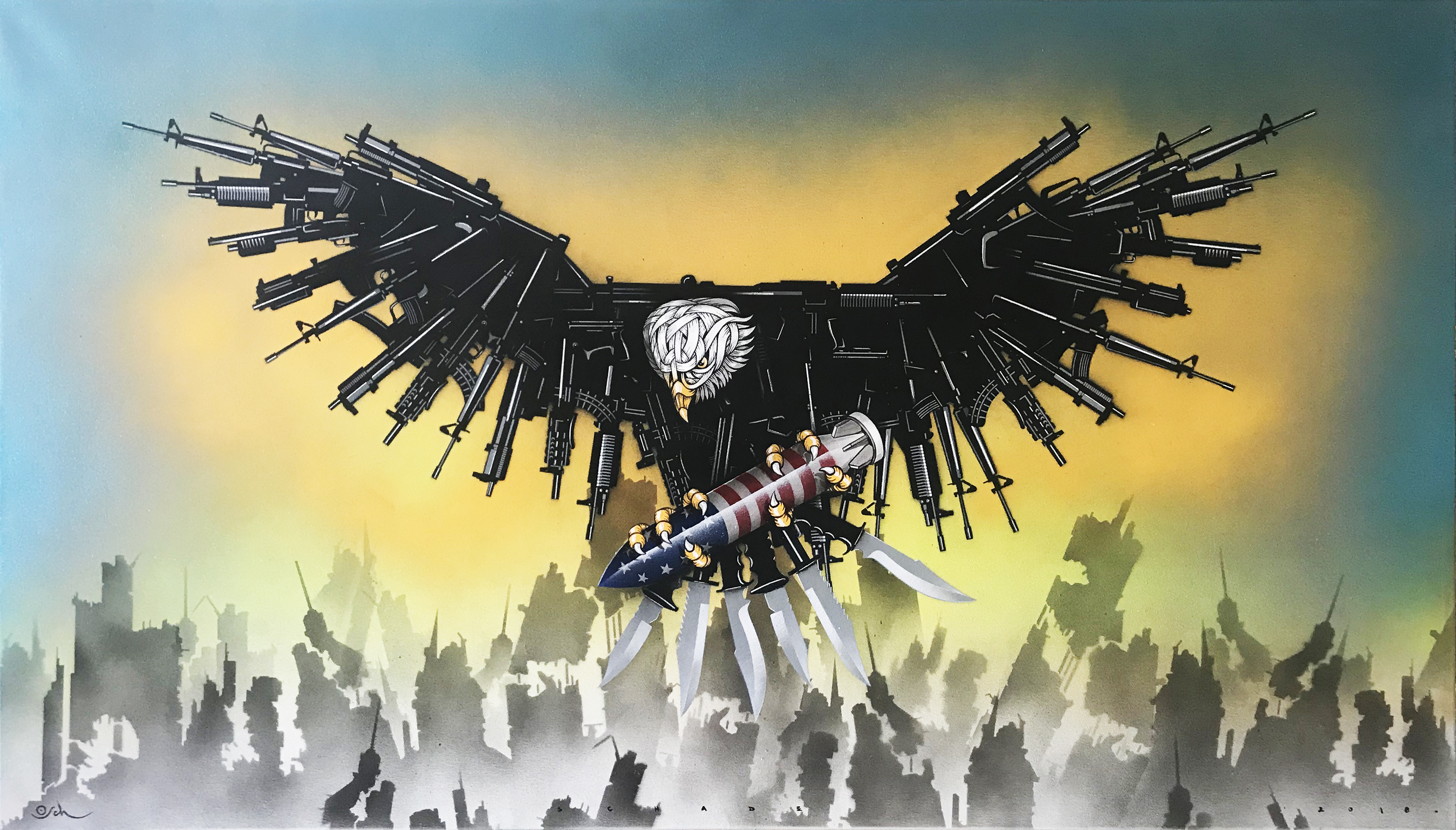 Otto Schade - Who's next - 2016 - Stencil Spray Paint mixed technique on Canvas - 122 cm x 91 cm - 48 inch x 36 inch - Ministry of Walls Street Art Gallery - The Urban Art Broker - Shop