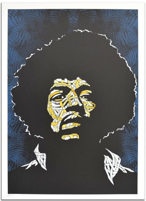 Otto Schade - Jimi Hendrix (Yellow, Blue) - 2018 - Screen Print on Paper - 59 cm x 42 cm - 23 inch x 17 inch - Ministry of Walls Street Art Gallery - The Urban Art Broker - Shop