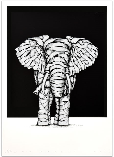 Otto Schade - Ribboned Elephant - 2018 - Screen Print on Paper - 59 cm x 42 cm - 23 inch x 17 inch - Ministry of Walls Street Art Gallery - The Urban Art Broker - Shop